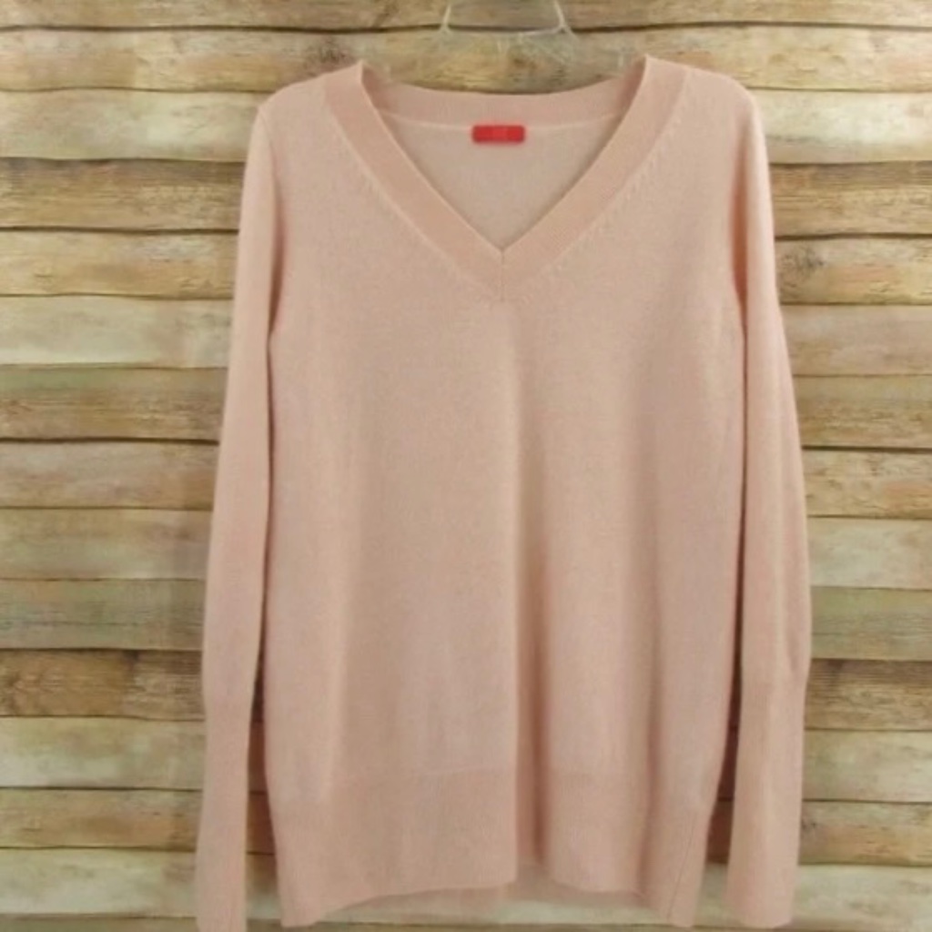Jennie Liu Ava Pink Cashmere V-Neck Women's Sweater S